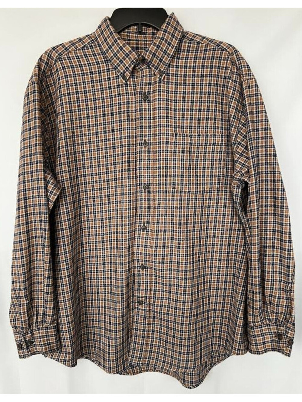 St. John's Bay Men's Flannel Shirt-Size Large, Button Down, Brown & Navy Blue